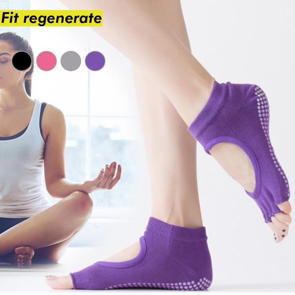 

yoga socks anti-slip stocking pilates toe cotton dance home exercise, Black