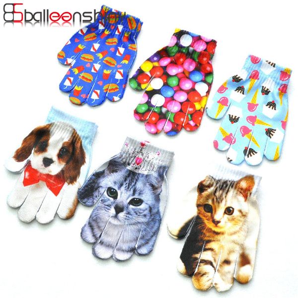 

balleenshiny 3d animal print painted knit gloves children's winter warm gloves kids winter warmer newborn baby, Slivery;white