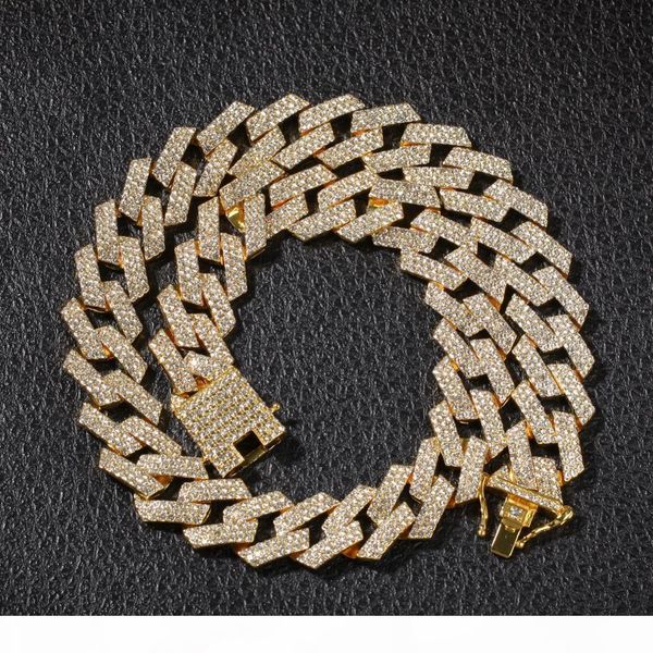 

r the bling king 20mm prong cuban link chains necklace fashion hiphop jewelry 3 row rhinestones iced out necklaces for men cj191116, Silver