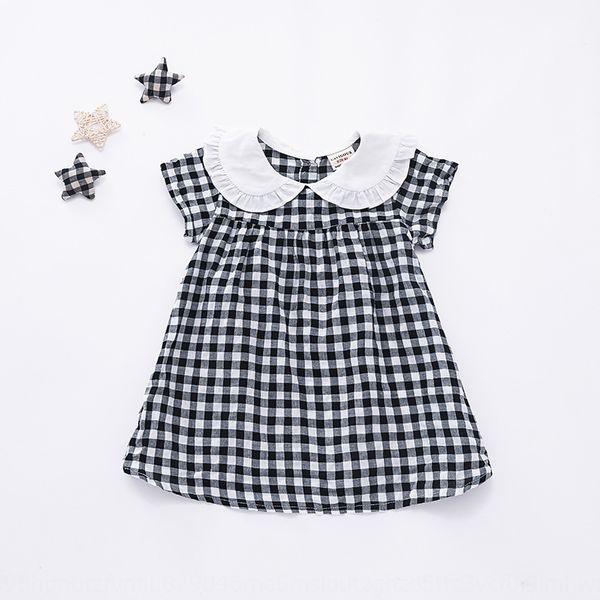 

summer new female baby cotton plaid dress girl short sleeve plaid dress ins, Blue