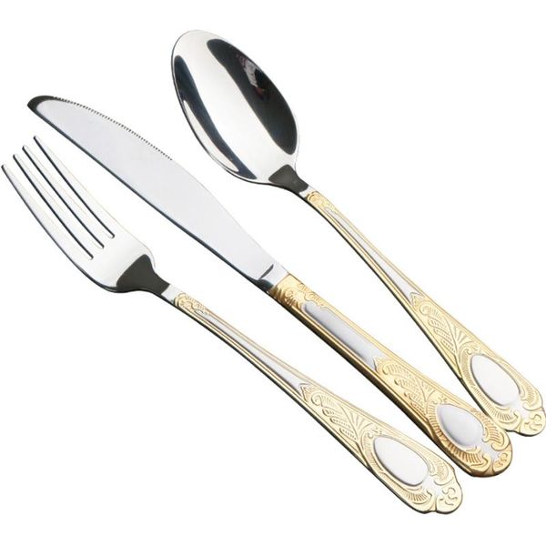 

flatware sets europeaneuropean style high grade gold stainless steel steak knives serving spoon kitchen seti home dinner50f019