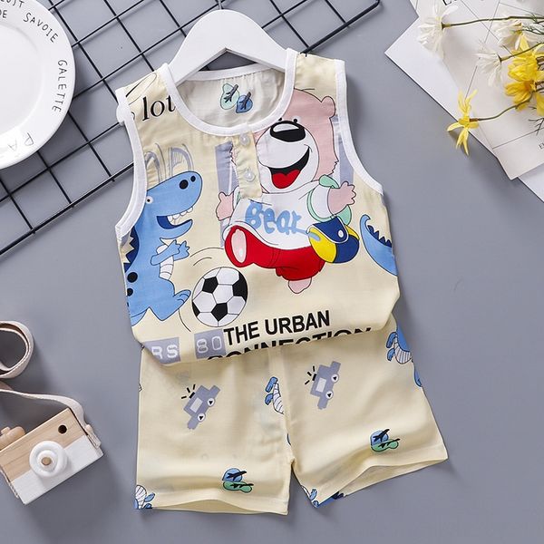 

children's home clothes boys and girls cotton suit baby sleeveless pajamas two-piece suit 0-4 vest pajamas vest, Blue