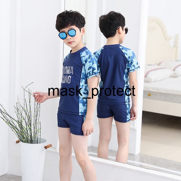 

· split sunscreen swimsuits boys' quick-drying middle and large children's swimming suits short-sleeved, White;black