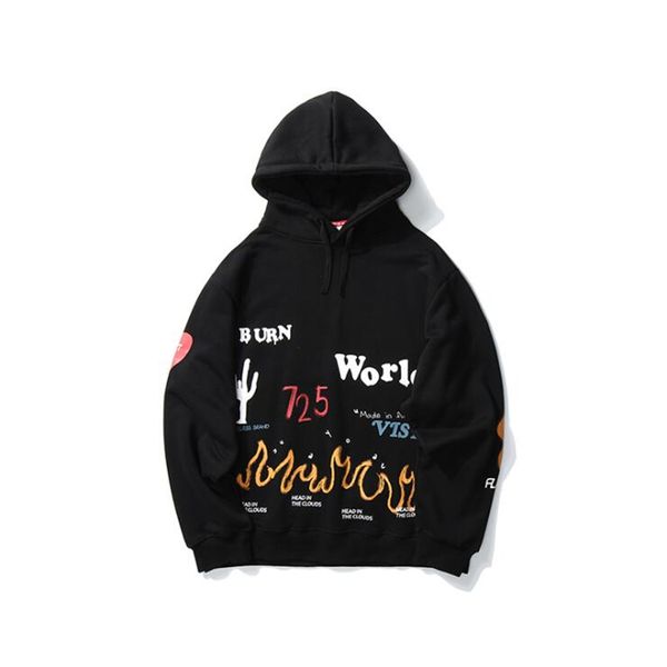 

harajuku hoodie sweatshirt men streetwear fire flame graffiti hip hop hoodie pullover cotton fleece winter sweatshirt black