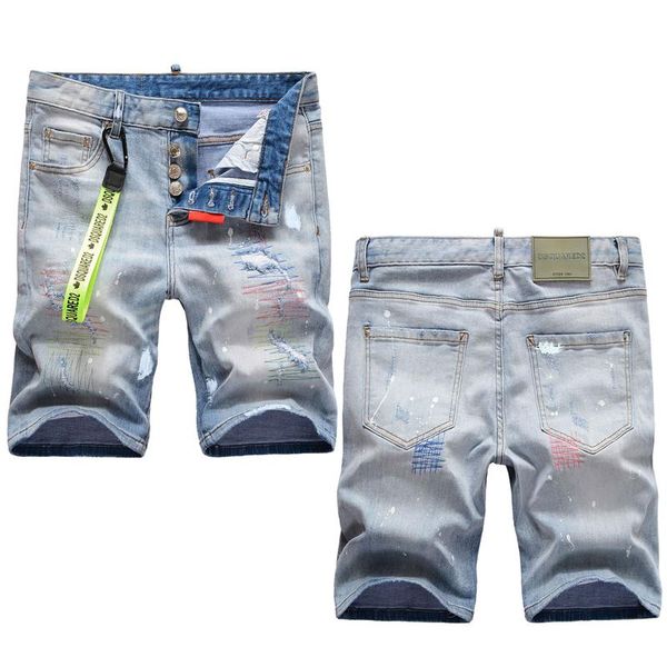 

2020 summer denim stylist ripped holes shorts pants mens stylist casual shorts printing cool guy fog rock revival jeans short, Blue