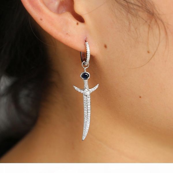 

2018 summer new arrived european women gift jewelry sword pendant circle with blue gem dangle cz bling latest design earring, Golden;silver