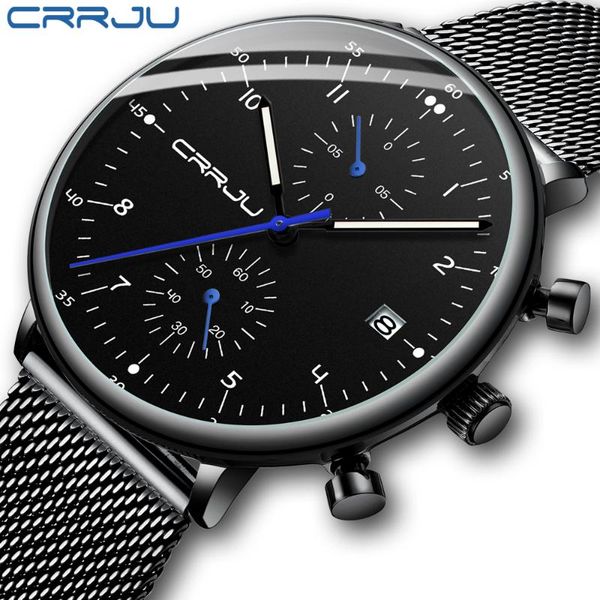

mens watch crrju luxury brand men stainless steel wristwatch men's waterproof date quartz watches relogio masculino, Slivery;brown