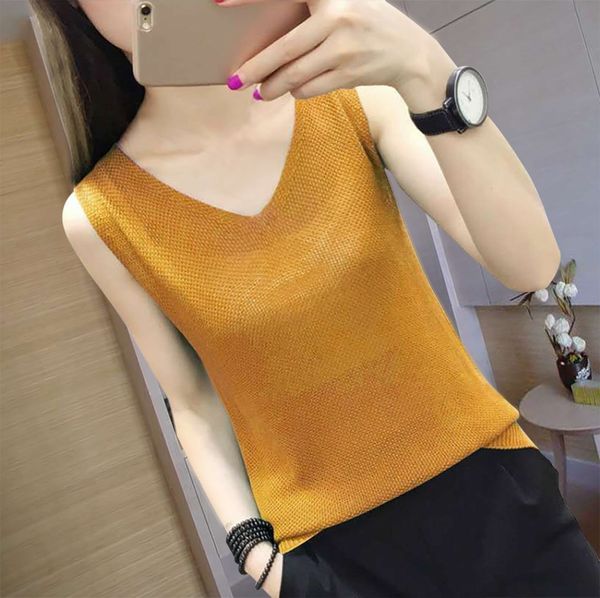 

2020 summer internet celebrity new ice coat silk vest women's loose outer wear knitted large size women's vest small camisole, White