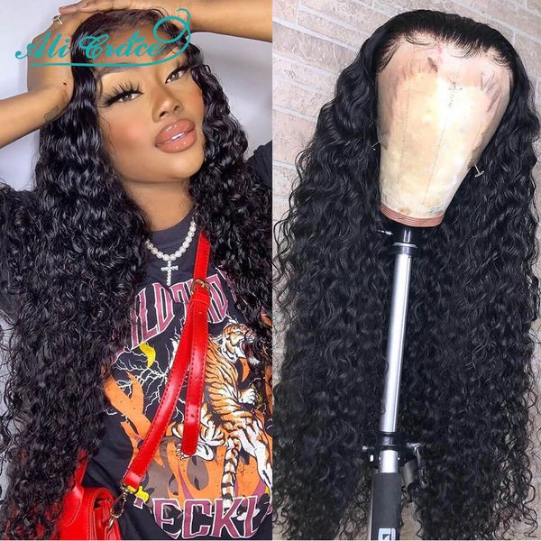 

lace front curly человеческих волос парики для женщин черный дешевые lace волос закрытие кудрявый парик бразильский сыпучие волна perruque c, Black