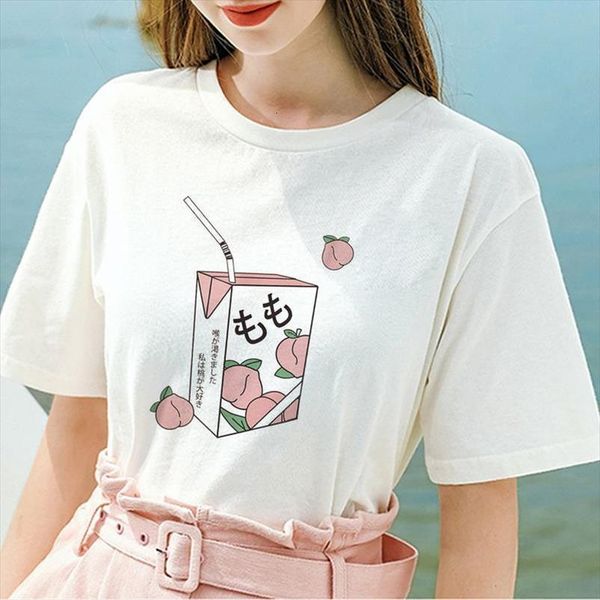 

girl 90s kawaii white t shirt peach juice japanses aesthetic grunge t shirt women summer casual tumblr fashion tshirt