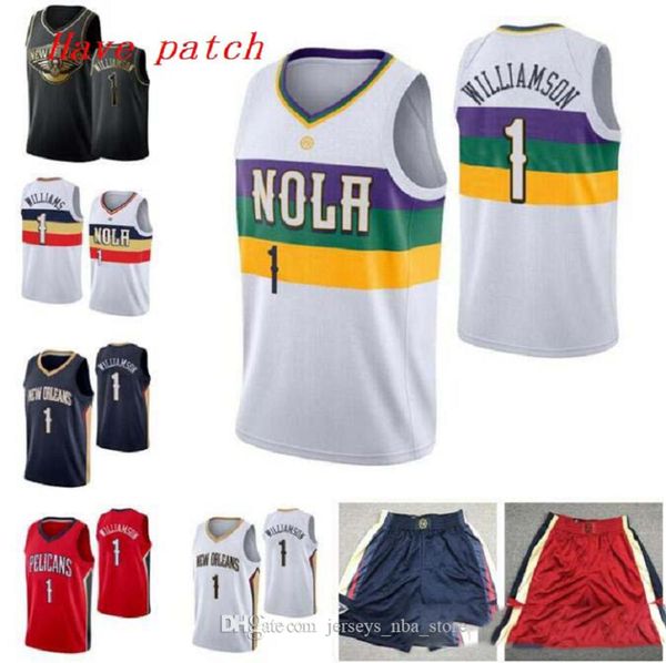 

2020 men's basketball new orleans pelicans 1 zion williams white blue red city swingman sleeveless jersey and pant 07, Black;red