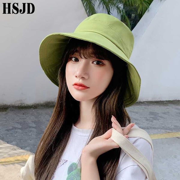 

summer women foldable bucket hat solid color wide brim anti-uv beach cotton sun hats female panama fisherman hat green olives, Blue;gray