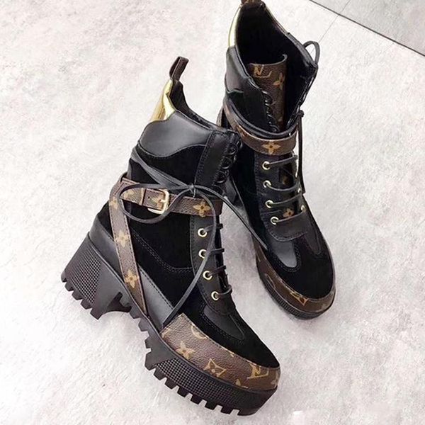 

new womens boots genuine leather chunky heel womens shoes casual laureate platform desert boot bottes femmes booties fashion shoes for lady, Black