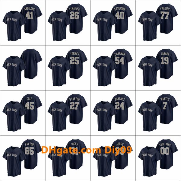 

new york yankees #26 dj lemahieu 45 gerrit cole 25 gleyber torres men women youth custom navy replica alternate jersey, Black