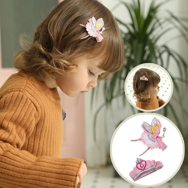 

1 pcs new cartoon cute embroidered crown fairy girls hairpins children hair accessories princess headwear kids hair clips, Slivery;white