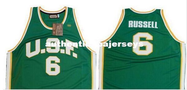 

university of san francisco # 6 bill russell jersey back, any custom name, number and sizes, rev 30 stitched stitched jersey, Gray