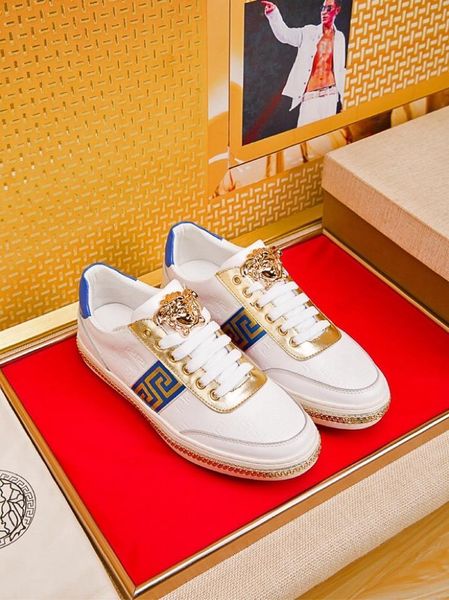 

2020j high-end medusa embroidered leather low-lace-up casual shoes, fashionable and versatile outdoor sports shoes, size: 38-45, Black
