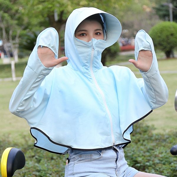 

new women's breathable sunscreen riding and driving cloak shirt shirt outdoor travel thin cover cloak, Blue;gray