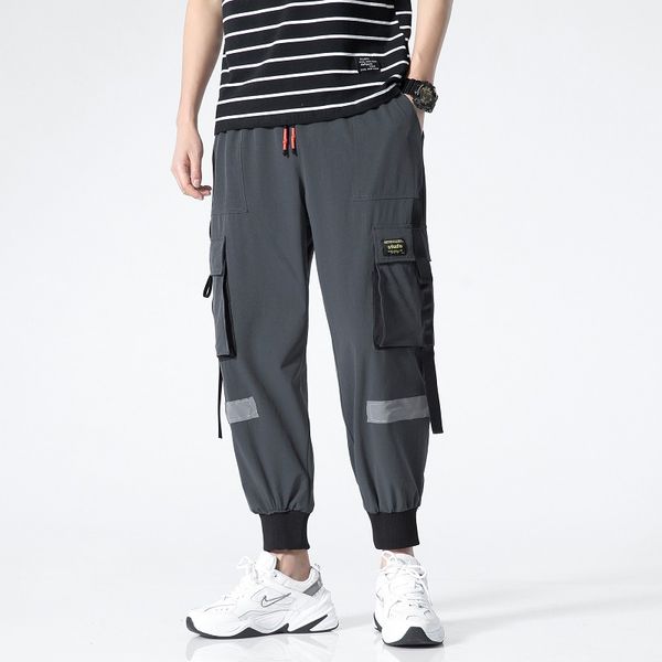 

men's pants hip hop joggers cargo men harem multi-pocket ribbons man sweatpants streetwear casual mens 2021 drop, Black