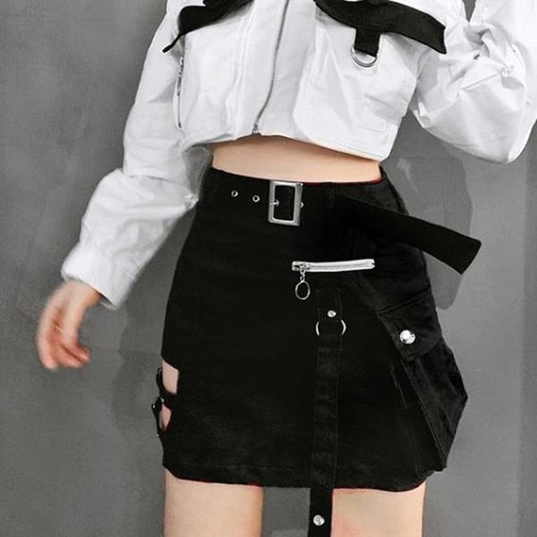 

goth dark solid black patchwork hollow out skirts for women gothic summer 2020 hole grunge eyelet zipper summer skirt fashion punk