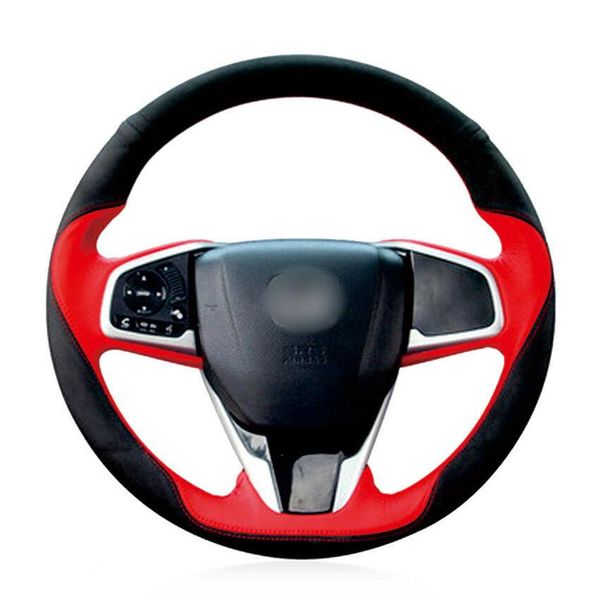 

for honda cr-v 2017-2019 car steering wheel cover black suede red leather custom