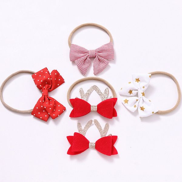 

hair accessories antlers bows elastic nylon headband little girls hairbands turban star dot headwear christmas, Slivery;white