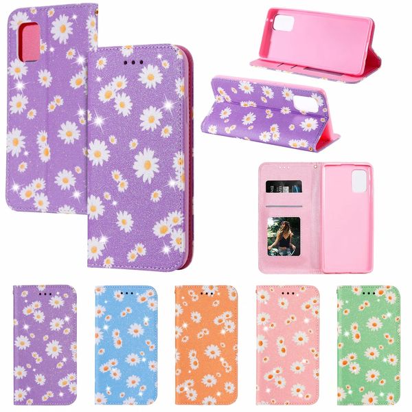 

suck magnetic closure leather wallet case for samsung a51 5g a71 5g a11 m21 m31 a21s a51 a71 glitter flower sparkle holder stand flip cover