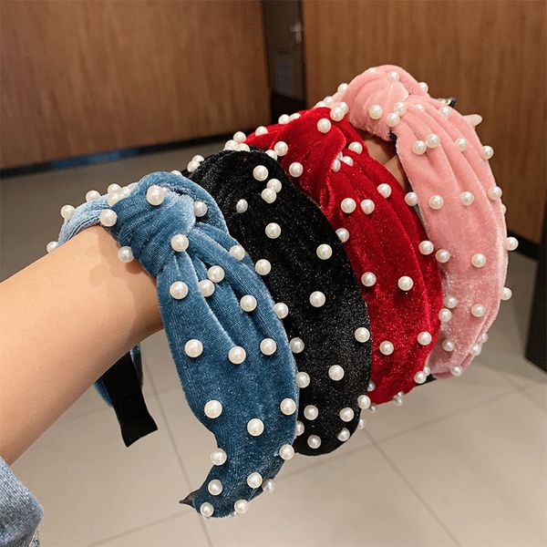 

women elegant solid coral fleece pearls comfortable hairbands sweet hair ornament headband hair hoop fashion accessories