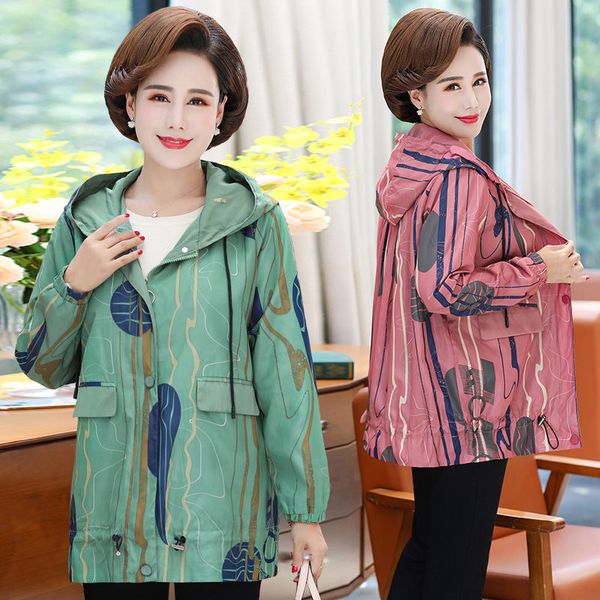

spring coat 2020 new middle-aged women's fashion autumn hooded windbreaker plus size ladies long jacket casual outerwear k833, Tan;black