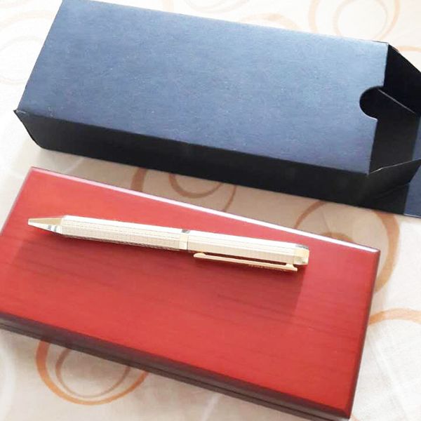 Penna a sfera Fashion Metal Golden Rosegolden Silver o Black Checkered Red Wood Box Classica penne di lusso