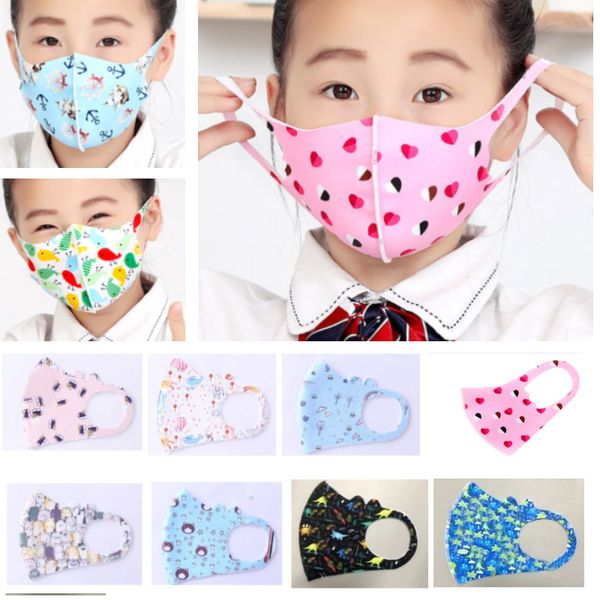 

designer ice silk children protective masks boys girls cartoon mouth kids anti-dust breathable earloop washable reusable face masks hh9-3134