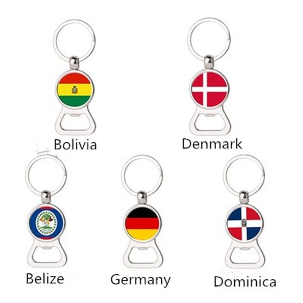 

creative bolivia belize denmark germany dominica flag time gem multifunction keychain metal beer opener accessories, Silver