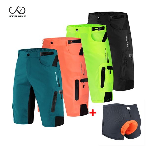 

wosawe mens cycling shorts with pad cycling underwear breathable mountain bike downhill shorts loose outdoor mtb bicycle, Black;blue