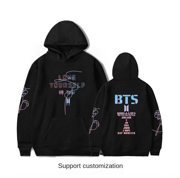

new team loveyouself tear-turning trend loose hooded new sweater team loveyouself tear-turning trend loose hooded sweater, Black
