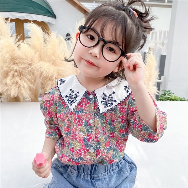 

online red style ~ korean style door girl shirt lapel embroidery front pocket fashion floral short-sleeved shirt fashion, White;black