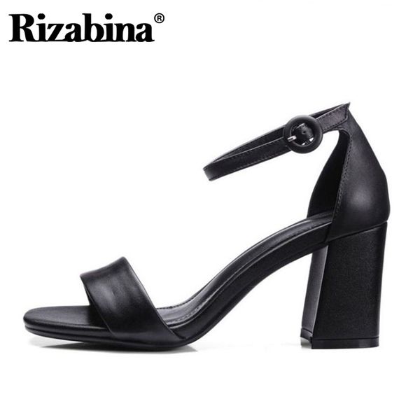 

rizabina натуральная кожа простая партия сандалии летние каникулы ежедневно офис пряжка летняя обувь женская обувь размер 33-39, Black