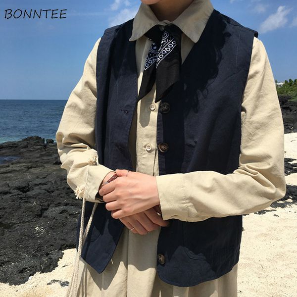 

vests women retro ulzzang solid basic cargo college summer all-match teens crop jacket single breasted fashion chic lady outwear, Black;white