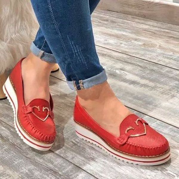 

women's loafers 2020 heart shape slip on ladies sewing soft pu leather flats woman platform thick bottom summer female footwear, Black