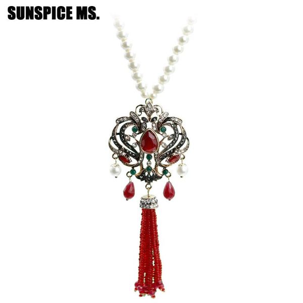 

unique red natural stone beads tassels pendant necklace for women wedding jewelry antique gold color bead sweater chain gifts, Silver