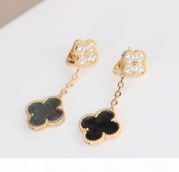 

no fade no change color luxurious quality drop earring with two flower and grey shell diamond for women wedding jewelry gift p, Silver