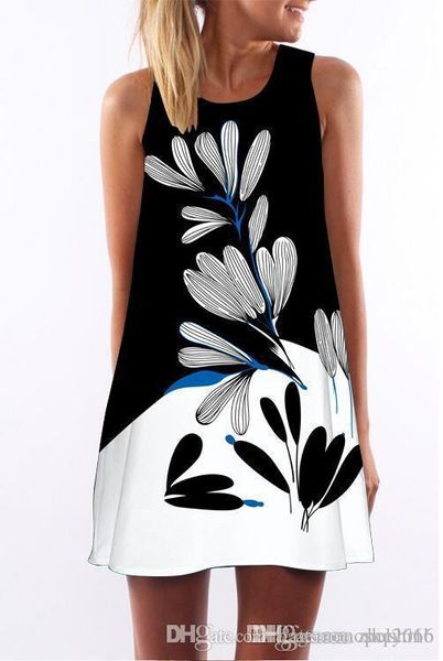 

women dress summer crew neck sling sleeveless hip wrap elegant lady black white flower digital print skirt casual pencil dresses s-xl, Black;gray