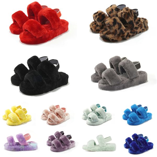 

women mens australia oh yeah slides womens sandal fuzzy warm ladies red yellow brown purple winter fur fluffy sandals 5-13, Black