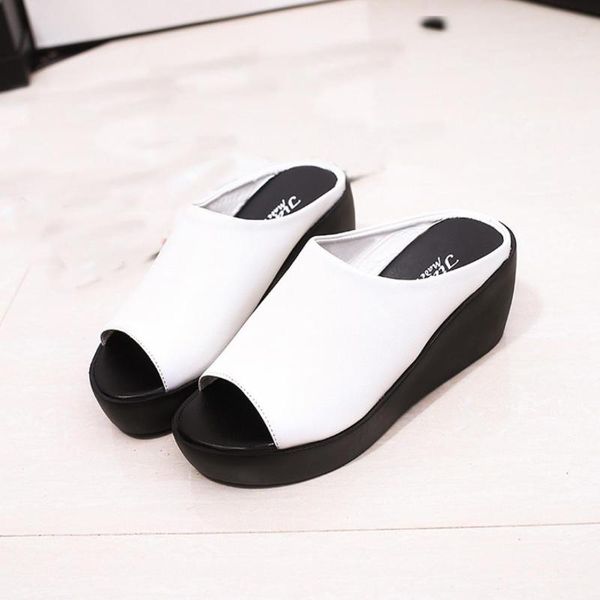 

2020 women summer fashion leisure fish mouth sandals thick bottom plus size slippers drop shipping pantoufles femmes 15, Black