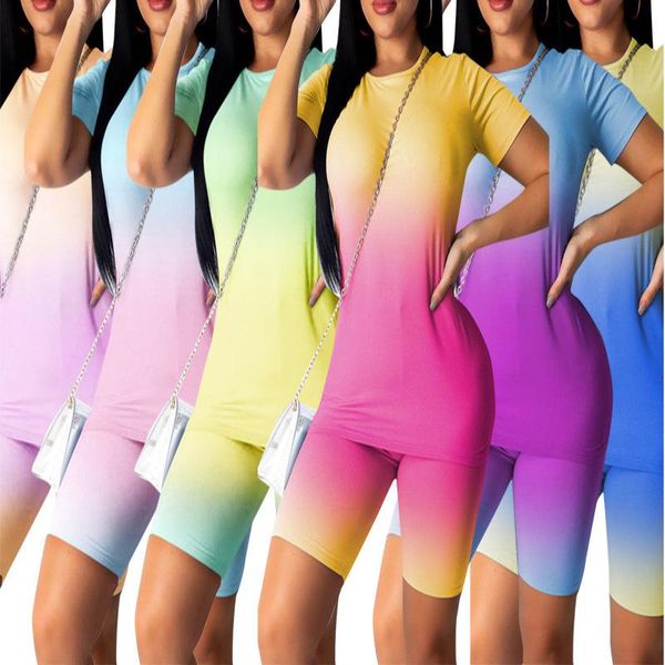 

womens 2 piece short sets gradient color t-shirtpant suit summer casual tow piece home suit plus size women clothing 812, Gray