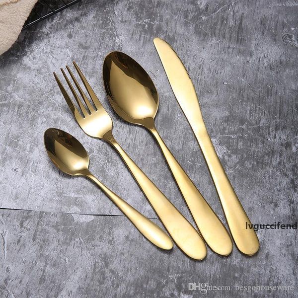 

fork spoon steak travel dinnerware set 4pcs/set gold cutlery knife flatware set stainless steel tableware western dinnerware bh1534 tqq