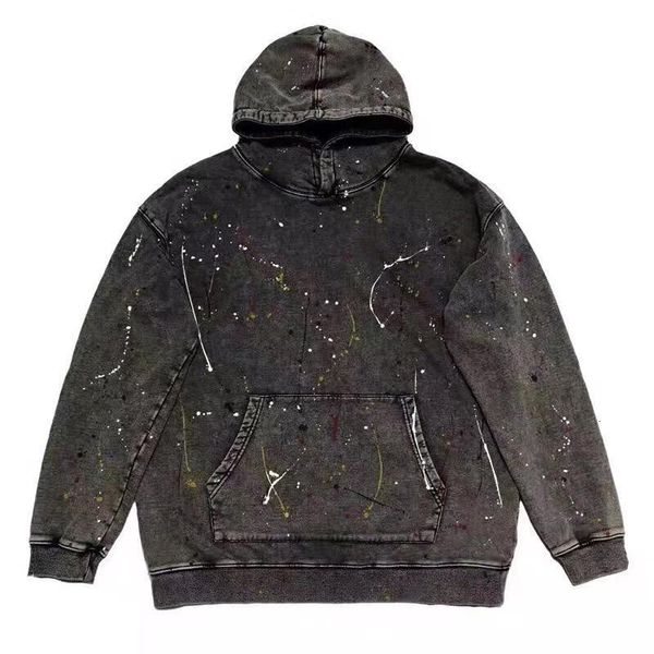 

19fw splashing ink hoodie washed vintage hooded sweatshirt men women pullover autumn winter sweater street outwear classic hfymwy316, Black