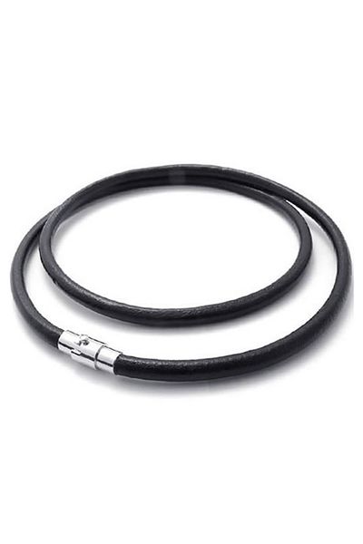 

jewelry man woman chain, stainless steel netic clasp armor chain leather cord necklace, black - m wide - 45cm long, Black;brown