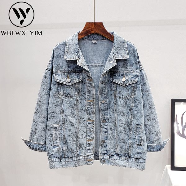 

streetwear джинсовая куртка женщин мода граффити цветы печати denim пальто сыпучие длинным рукавом джинсы куртки женские куртки harajuku, Black;brown