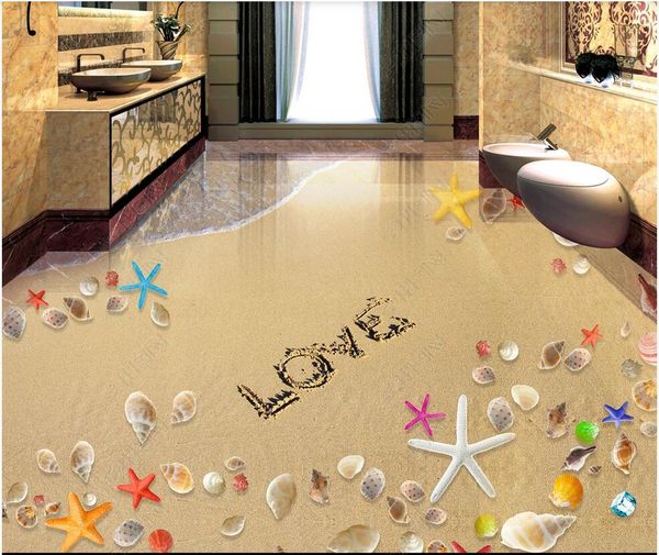 

3d pvc flooring custom p waterproof self-adhesive floor romantic beach starfish conch shell bathroom 3d floor and floor tile painting