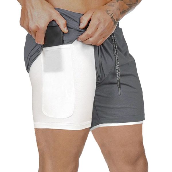 

yoga running shorts men's running shorts sports double-layer quick-drying jogging fitness (dark gray m), Black;blue